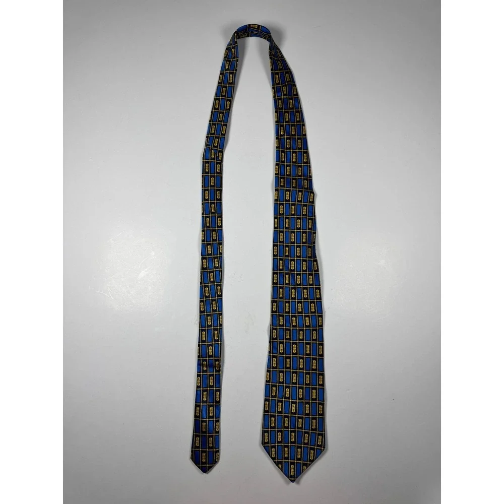 Luca Franzini Mens Blue Yellow Geometric Print Silk Adjustable Formal Neck‎ Tie